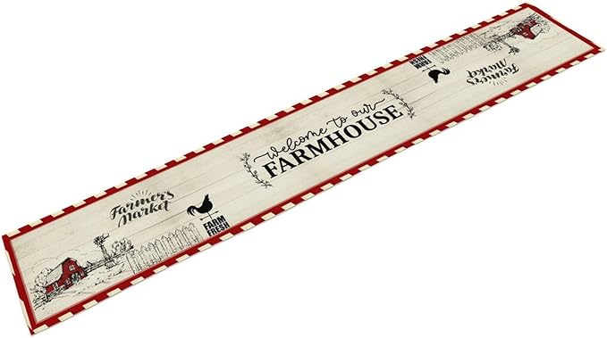 Farmhouse Table Runner, Rustic Country Barn Cottage Rooster Check Animal Plank Coffee Table Center Decor for Home Kitchen Dining Patio Holiday Party Indoor Outdoor Table Decorations 13"x90"
