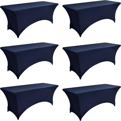 6-Pack 6ft Spandex Table Covers for Rectangle Standard Folding Tables - Wrinkle Resistant Stretch Tablecloths - Ultimate Fitted Table Protector for Parties, Trade Shows, Wedding