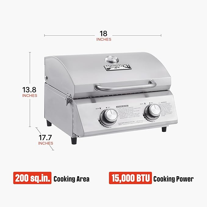Monument Grills Tabletop Propane Gas Grill for Outdoor Portable Camping Cooking with 1 Pound Tank Adapter(2 items)