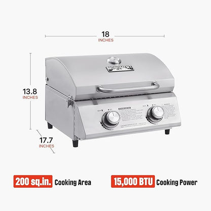 Monument Grills Tabletop Propane Gas Grill for Outdoor Portable Camping Cooking with 1 Pound Tank Adapter(2 items)