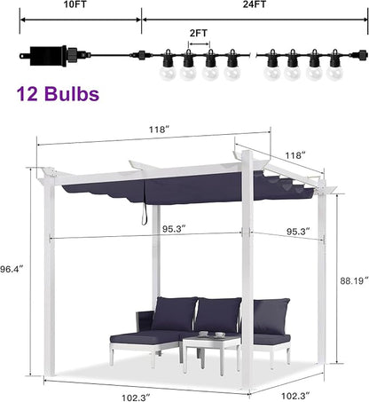 PURPLE LEAF Patio White Pergola 10' x 10' w/Light, Extra Canopy, aluminum frame - Image 6