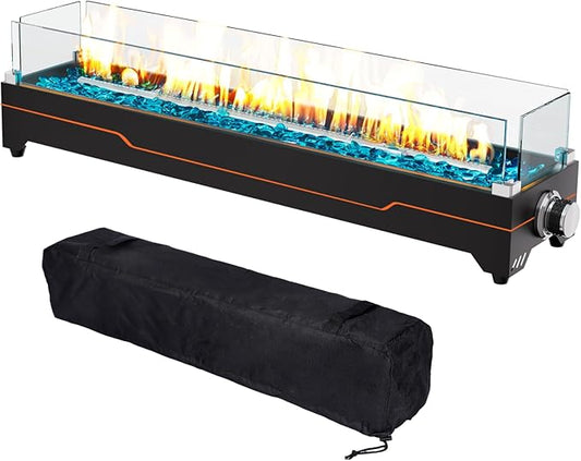 GRISUN 36" Table Top Propane Fire Pit, 50000 BTU Tabletop Gas Fire Pit, Tabletop Firepit for Patio, Outdoor Portable Fireplace, Rectangular Fire Bowl with Glass Wind Guard, Glass Beads & Cover