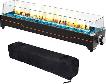 GRISUN 28" Table Top Propane Fire Pit, 45,000 BTU Tabletop Gas Fire Pit, Tabletop Firepit for Patio, Outdoor Portable Fireplace, Rectangular Fire Bowl with Glass Wind Guard, Glass Beads & Cover