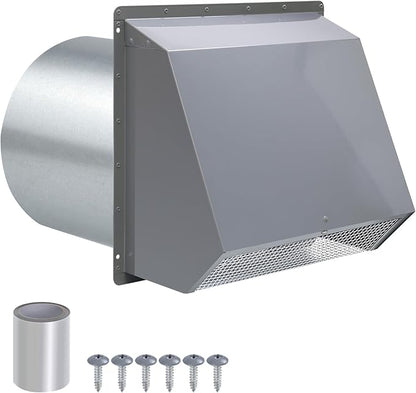 6 Inch Hooded Wall Vent with Screen and Damper,6 Inch Exhaust Vent Cover Cap for Outdoor Kitchen Range Hood Dryer Ventilation,Outside Wall Mount Extractor for House Air Exhaust,Galvanized Steel,Gray