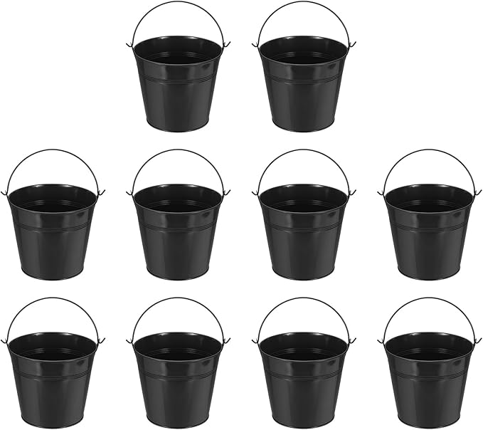 Small Metal Buckets, Mini Buckets with Handle Galvanized Colored Tin Pail Containers Basket Party Supplies - Fit for (Halloween - Classroom Crafts) 6" & 10Pcs & Black