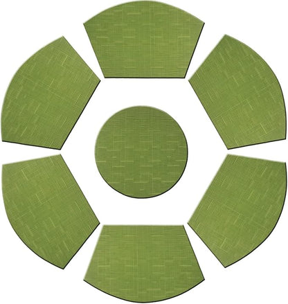 PIGCHCY Wedge Shaped Placemats Set of 6 with Centerpiece Round Mats Washable Kitchen Placemats Heat-Resistant Table Mats (Sage Green)
