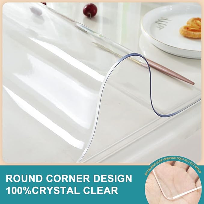 Square Clear Plastic Tablecloth Table Protector Crystal PVC Desk Blotter Mat Cover Waterproof Wipeable Tablecloth Easy Clean Dining Coffee Tabletop Protection Liner Pad 44x44" Anti-scratch Non-slip