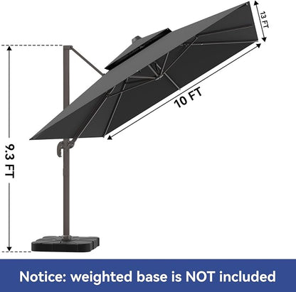 10x13FT Cantilever Outdoor Patio Umbrellas, Double Top Large Rectangle Umbrella - Image 9