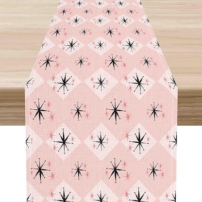 Pink Table Runner, Retro Mid Century 1950s Checkered Modern Abstract Geometric Coffee Table Center Decor for Home Kitchen Dining Patio Holiday Party Indoor Outdoor Table Decorations, 13"x108" Inch