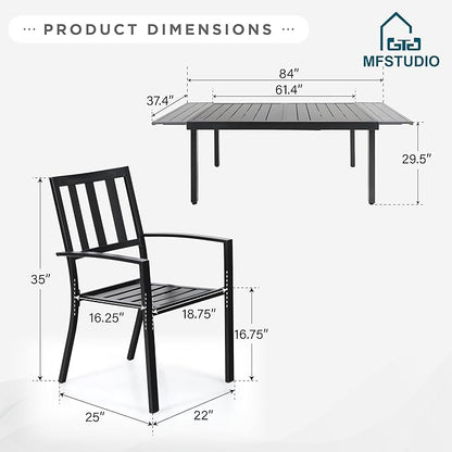 MFSTUDIO Outdoor Dining Set for 8, Expandable Patio Table and Chairs Set, 9 Piece Metal Patio Furniture Set, Patio Dining Set for Deck Backyard Poolside Garden