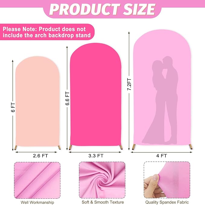 MODFUNS Colorful Arch Backdrop Cover 6&6.6&7.2ft Spandex Arch Cover Set of 3 Chiara Arch Covers Stetchy Backdrop Fitted Wedding Arch Covers for Bridal Baby Shower Birthday Party Banquet Decor