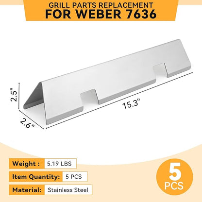 15.3 inch Flavorizer Bars for Weber Spirit I & II E310 E320 E330 S310 S320 S330 Gas Grills with Front Control Knobs, Replacement for Weber Spirit Grill Parts 7636, Stainless Steel, 5 PCS