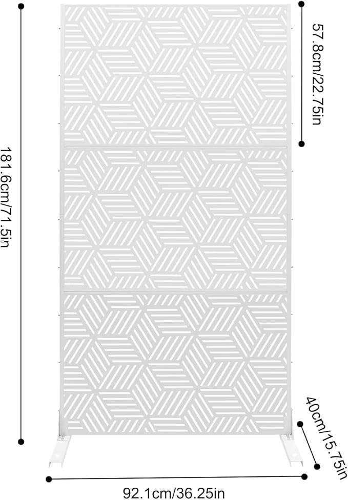 Outdoor Privacy Screen Freestanding, 36" W x 71.5" H Outdoor Decorative Screen Backyard Privacy Fence for Patio Garden Balcony Porch, White Rhombic Panels