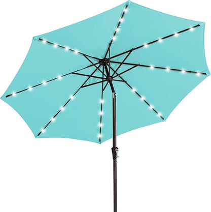 JEAREY 9' Patio Umbrella with Solar Lights, LED Umbrella, Teal | Outdoor Table by JEAREYOutdoorsCollection