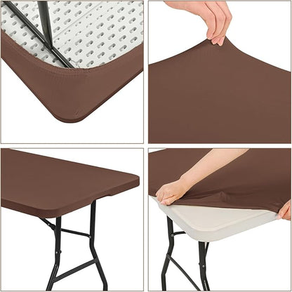 10 Pack Fitted Tablecloth for 8 Foot Rectangle Tables, Coffee Elastic Outdoor Picnic Table Cover, Washable Stretch Folding Table Cloths 8 ft for Camping Party Patio Kitchen Banquet, 30" W x 96" L