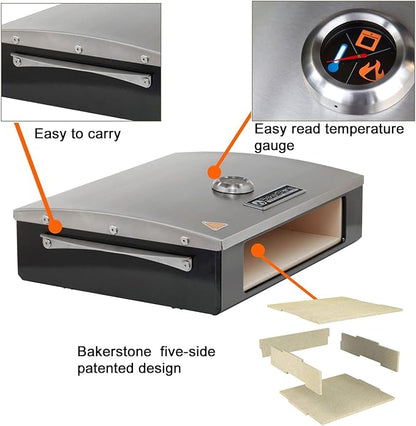 BakerStone Pizza Oven for Grill Top, 5-sided Pizza Stone Outdoor Pizza Oven Enamel Stainless Steel Pizza Stone Box Oven Grill for Garden Outside Backyard, Professional Series
