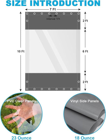 Clear Vinyl Curtains for Patio Enclosure, 23oz Heavy Duty Waterproof Anti-UV and Tear-Resistant Tarpaulin with Grommets, Weatherproof Panels for Porch, Pergola, Gazebo, Balcony, Outdoor
