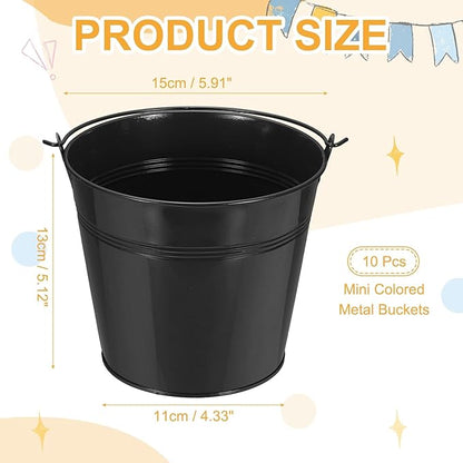 Small Metal Buckets, Mini Buckets with Handle Galvanized Colored Tin Pail Containers Basket Party Supplies - Fit for (Halloween - Classroom Crafts) 6" & 10Pcs & Black