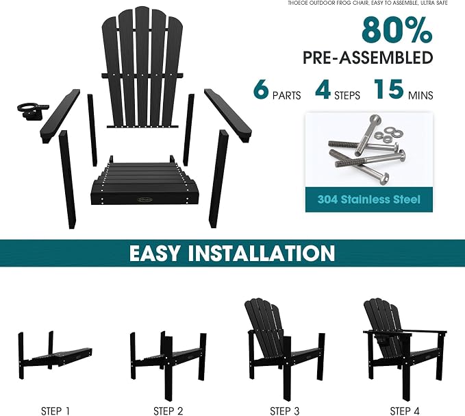 THOEOE Stackable Adirondack Chair Set of 4, HDPE Fire Pit Chairs Set of 4 | - Image 3