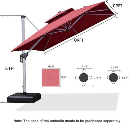 PURPLE LEAF Cantilever Outdoor Umbrella 9' x 9' Square Double Top, Terra | - Image 8