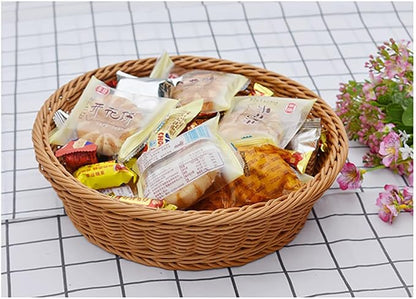 RT&BS Round Wicker Bread Basket, Christmas Food Baskets, Eco-Friendly Sturdy Stackable Fruit Basket for Kitchen, Store, Restaurant, Party (Brown, M)
