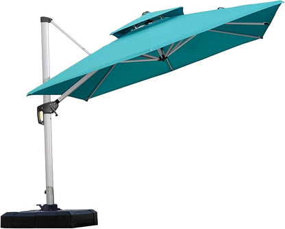 PURPLE LEAF Cantilever Outdoor Umbrella 9' x 9' Double Top, Turquoise Blue | by PURPLELEAF