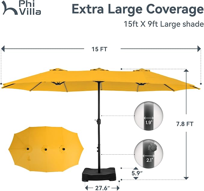 PHI VILLA 15ft Large Outdoor Patio Umbrella - Image 6