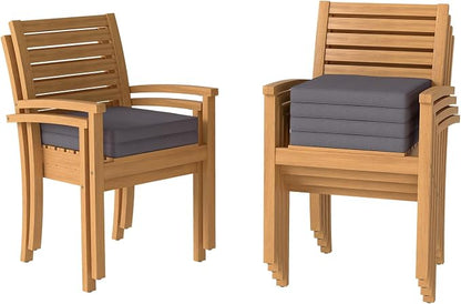 Stackable Patio Dining Chairs Set of 6, Dark Grey | Outdoor Acacia Wood Chairs - Image 7