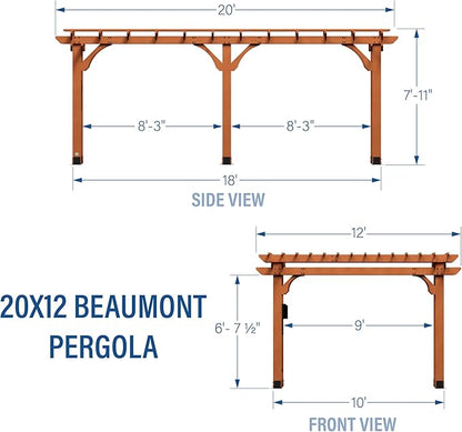Backyard Discovery Beaumont 20' x 12' Traditional Cedar Wood Pergola Kit with Trellis Roof, All-Season Durability, High-Wind Rating, PowerPort, Shade for Outdoor Patio, Deck, Garden, and Entertaining
