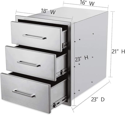 yuxiangBBQ Outdoor Kitchen Drawers Stainless Steel 3-Drawer BBQ Drawer 18" W x 23" H x 23" D Enclosed Built-in Drawer Flush Mount for Outdoor Kitchens & BBQ Islands