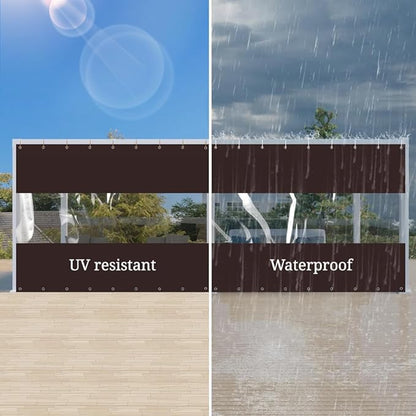 Covers & All Outdoor Clear Panel Curtain, 12 oz Vinyl Outdoor Curtains for Patio, Weather Resistant Waterproof Tarp with Brass Grommets for Pergola, Porch, Gazebos, Balcony (4'H x 7'W Feet, Coffee)