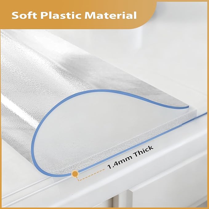 Frosted Table Protector 42 x 84 Inch, 1.4mm Thick Waterproof PVC Plastic Table Cover, Durable Table Pad for Dining Room, Kitchen, Writing Desk, and Coffee Tables