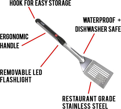 GRILL LIGHT USA Smart Grill Spatula – Restaurant Grade Stainless Steel | Super Bright LED Light to Grill in the Dark | Waterproof & Dishwasher Safe | Camping Barbecue Grilling Spatula