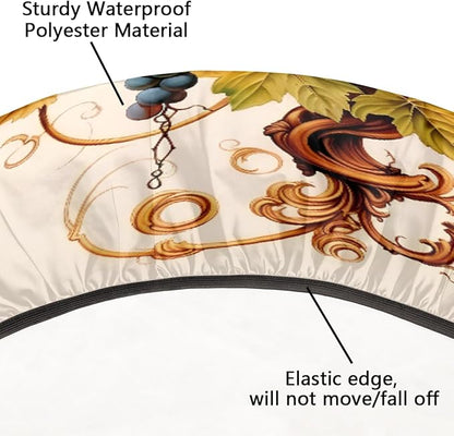 Grape Green Leaf Fresh Fruit Round Table Cloth Cover, Elastic Edge Waterproof Wipeable Tablecloths 45"-56" Polyester Tablecloth for Party Restaurant Banquet Holiday Camping Outdoor Picnic