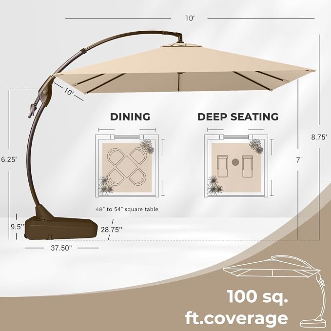 Grand patio 10x10 FT Large Cantilever Square Umbrella - Image 3