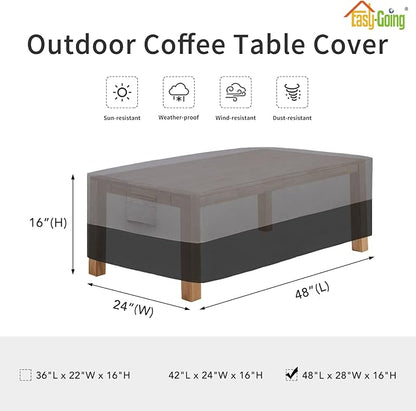 Easy-Going Patio Coffee Table Cover Small Outdoor Rectangular Table Cover, UV Resistant Waterproof Patio Furniture Ottoman Cover (48" Lx28 Wx16 H, Gray/Black)