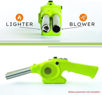 Click2Cook 2-in-1 Dual Nozzle BBQ Lighter & Blower – Refillable Butane Jet Torch & Battery Powered Fan – Professional Fire Starter for Charcoal Grills, Smokers, Fire Pits, & Sous Vide Searing