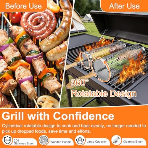 2 PCS Rolling Grill Baskets for Outdoor Grill, Stainless Steel Veggie Grill - Image 6