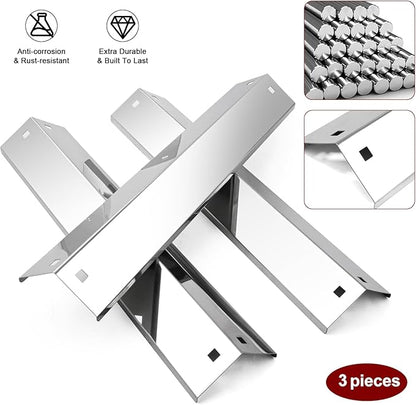 Hiorucet Grill Replacement Parts for Chargriller 5650, 5050, 3001, 5072, 3030, 3008, 4000, 5252 Gas Grill, Cast Iron Cooking Grates, Stainless Steel Heat Plates for King-Griller 3008 5252 Gas Grill