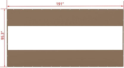 Domi Heavy Duty Outdoor Clear Panel Curtain, 18 oz Waterproof PVC Polyester Curtain, Weather Resistant & Tearproof for Patios, Gazebos, Pergolas, Privacy Screen (8'H x 16'W, Brown)