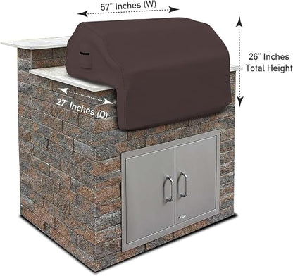Covers & all Built-in Outdoor Grill Cover, Durable Heavy Duty 18 Oz Waterproof Cover Tuff Material with Air Pocket & Elastic for Snug Fit (57" W x 27" D x 26" H inches, Coffee)