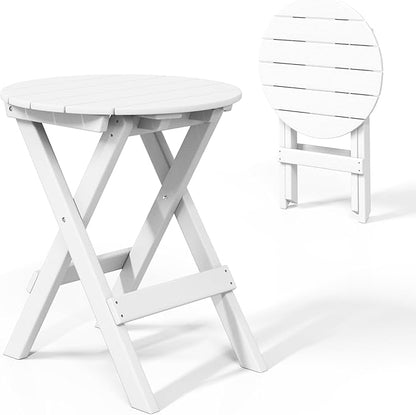 Costaelm Paradise HDPE Outdoor 24.5 Inch Round Portable Folding Patio Dining Table, White