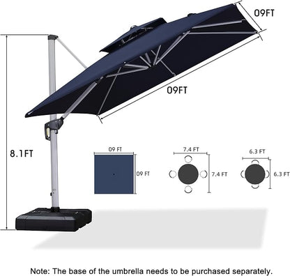 PURPLE LEAF Cantilever Outdoor Umbrella 9' x 9' Square Double Top Navy Blue | - Image 9