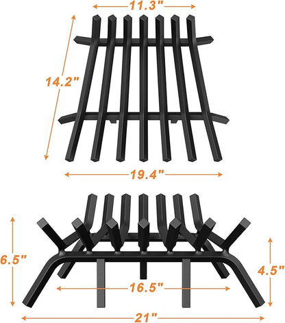 Fireplace Grate 21 Inch with 7 Support Legs, Solid Steel Heavy Duty Fireplace Log Holder, Fireplace Log Grate for Indoor Fireplace & Outdoor In-ground Firepit