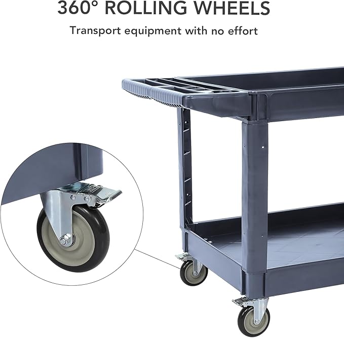 Service Cart 2-Shelf, Storage Handle, 500 lbs Capacity, for Warehouse/Garage/Cleaning/Manufacturing，45"X25" Grey