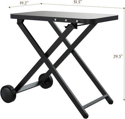 Portable Grill Table, Outdoor Prep Table with 2 Wheels, Pizza Oven Cart for Ninja Woodfire/XL Pro, Weber Q, Blackstone, Napoleon,Ooni Table Top Grill, Folding Grill Cart for Camping, RV