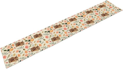 Cow Table Runner, Rustic Farmhouse Pink Floral Flower Spring Summer Yak Leaves Seasonal Coffee Table Center Decor for Home Kitchen Dining Patio Holiday Party Indoor Outdoor Table Decorations, 13"x72"