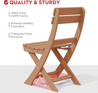 Costaelm Paradise 3-Piece Outdoor HDPE Folding Patio Bistro Table and Chairs, Teak