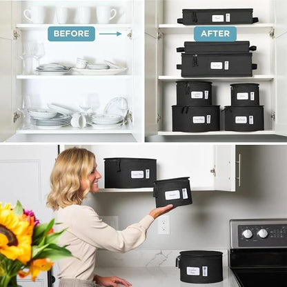 China Storage Hard Shell Containers 12-Piece Set Moving Boxes for Dinnerware, Glasses, Plates, Mugs and Saucers Sturdy Dish Organizer with Dividers for Seasonal Storage - Service for 12 - Black