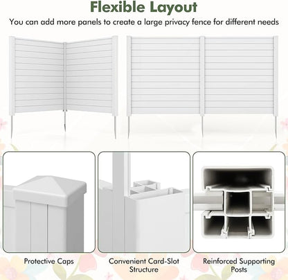 Giantex Outdoor Privacy Screen 2 Panels, 48''W x 48''H Decorative Air Conditioner Fence Trash Can Enclosure with 3 Stakes, Easy Assembly, PVC Vinyl Picket Fences for Garden Patio Lawn, White